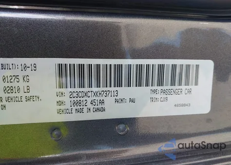 2019 Dodge Charger R/T Rwd from USA, damaged, VIN 2C3CDXCTXKH737113